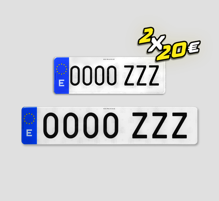 [2x20] Pareja de Matrículas [1 Acrílica Estándar + 1 Alfa]