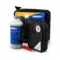 Kit repara pinchazos de emergencia para coche, compuesto por un mini compresor de aire con manómetro, una botella de líquido sellador, herramienta para válvula y estuche negro.