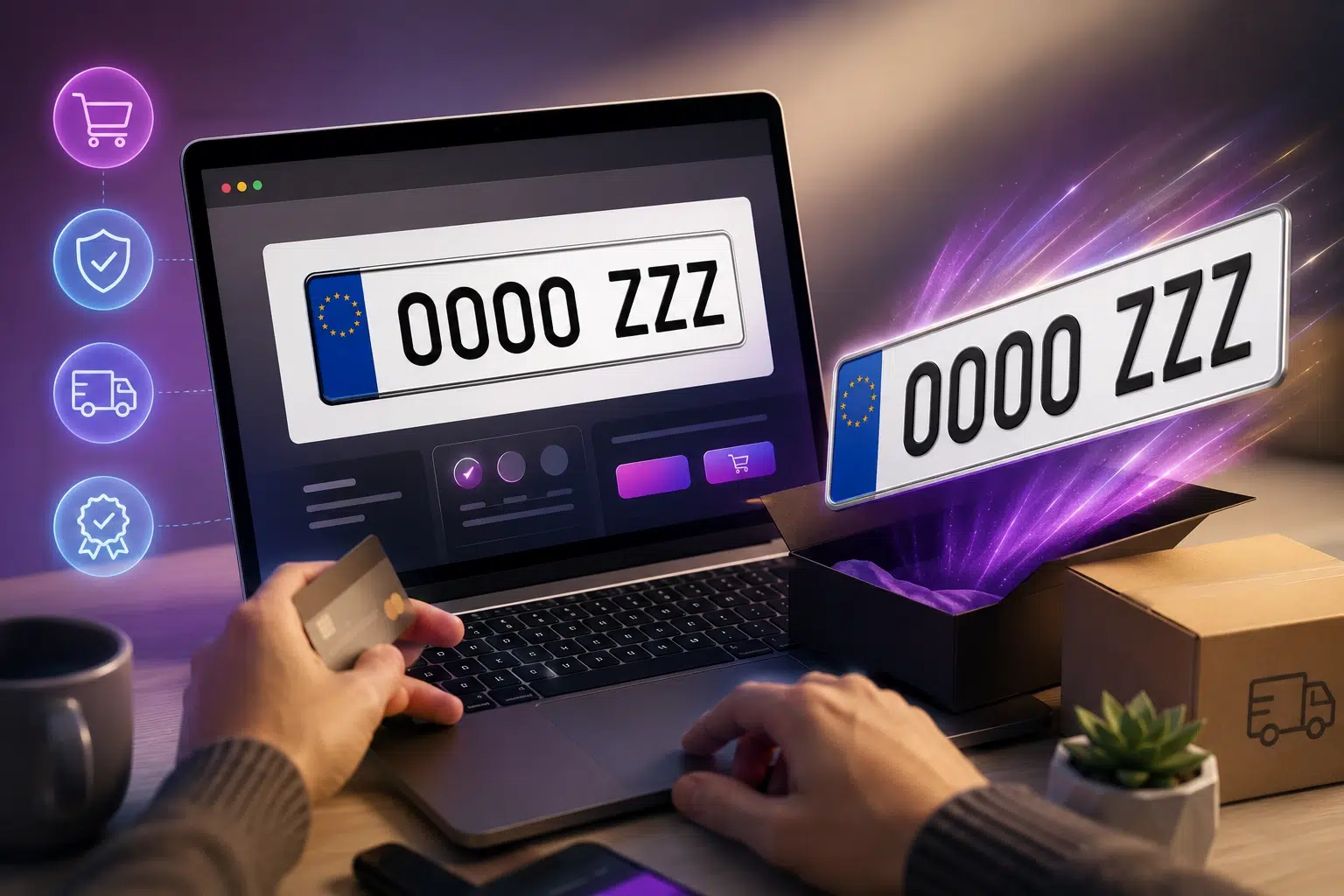 Persona comprando una matrícula acrílica online desde el móvil con envío en 24 horas