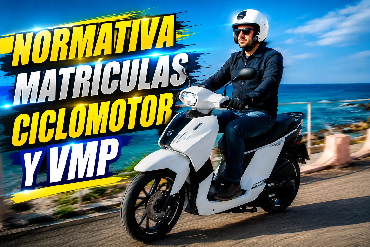Placa de matrícula acrílica amarilla para ciclomotor y etiqueta identificativa obligatoria para patinete eléctrico según la normativa DGT 2026.