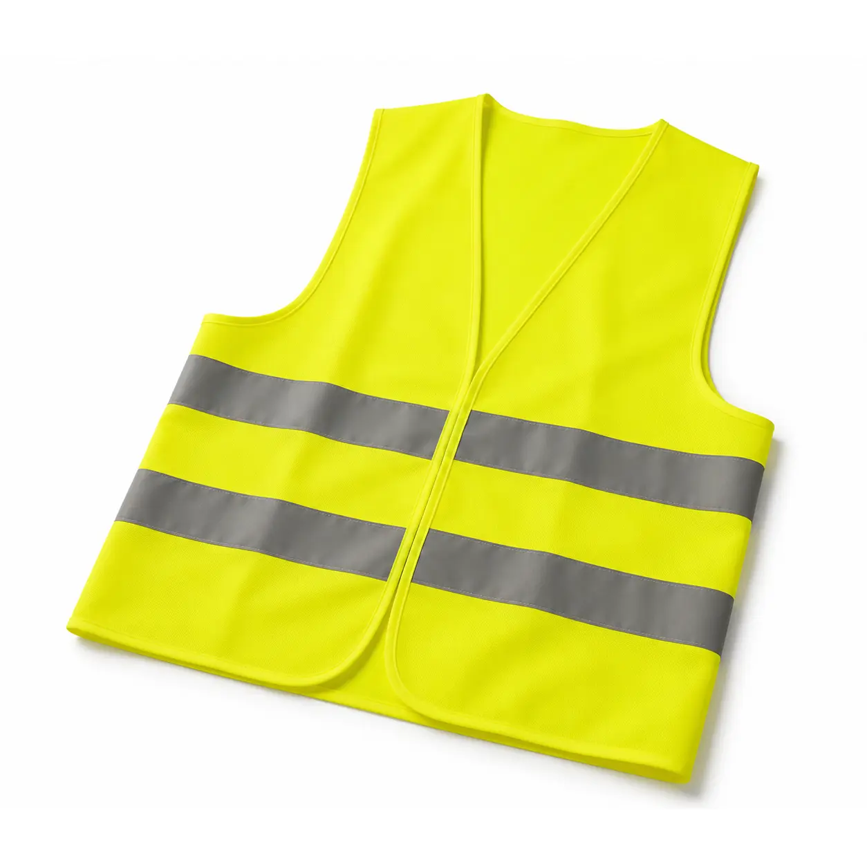 Fotografía frontal de chaleco reflectante amarillo homologado de alta visibilidad para el coche.